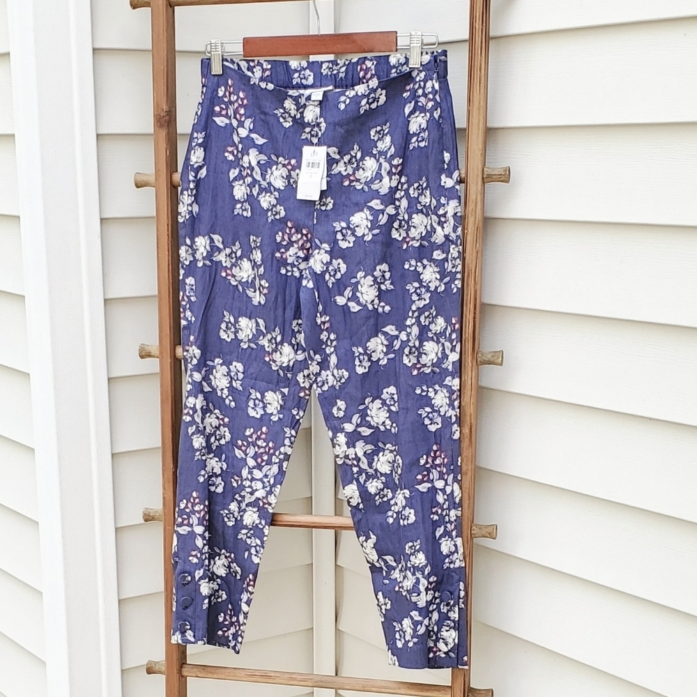 J Jill Women’s Floral Cropped Pants - Blue Size:S